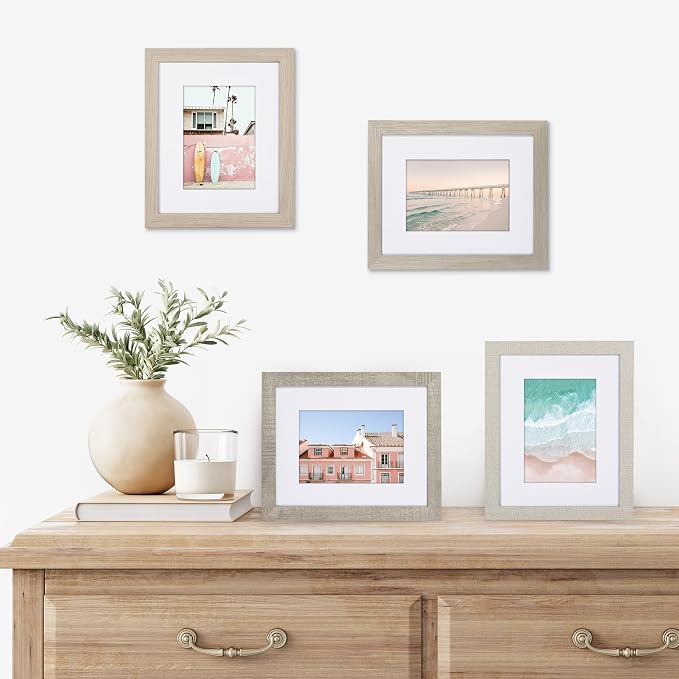 Americanflat Modern Farmhouse 8x10 Picture Frame Set of 4 - Use as 5x7 Picture Frame with Mat or 8x10 Frame Without Mat - Rustic Picture Frames with Engineered Wood, Shatter Resistant Glass, and Easel