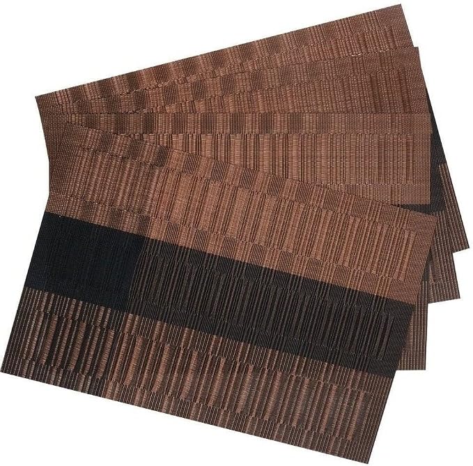 SHACOS Placemats Set of 6 Woven Vinyl Place Mats for Dining Table Heat Resistant Table Mats Wipeable (6, Ombre Coffee Black)