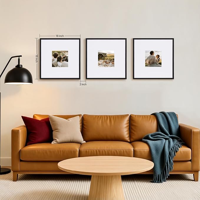 eletecpro 18x18 Picture Frame Set of 3, Display 8x8 with Mat | Gallery Wall Decor, Lightweight & Sturdy, Acrylic Cover, No Acid, More Display Sizes, Ready to Hang, Minimalist Home Decor