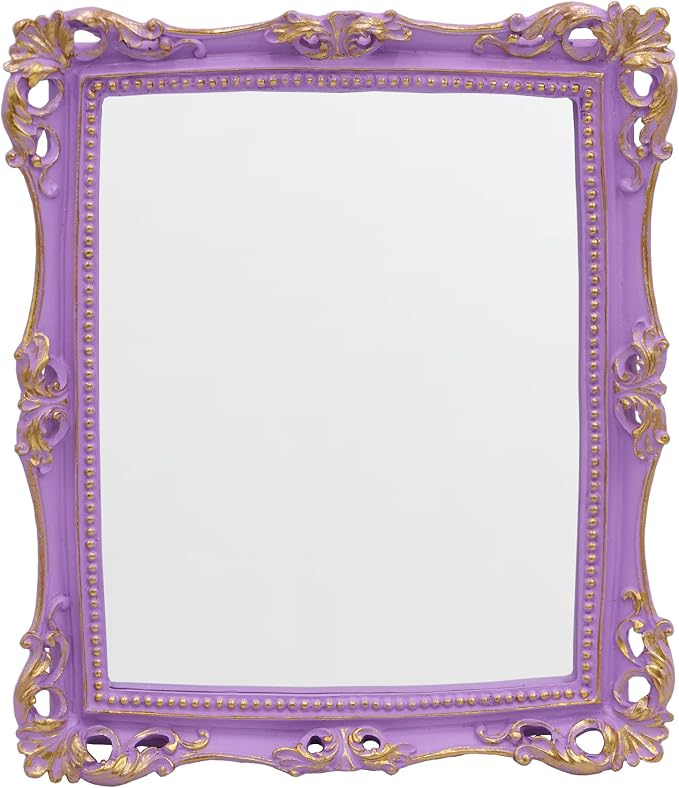 Funerom Vintage 11 x 9.5 inch Decorative Mirror, Square (Lilac Purple) | Wall Mounted & Tabletop Makeup Mirror