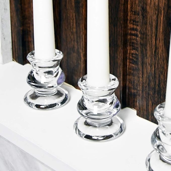 Clear Glass Taper Candle Holders Set of 4 | Candlestick for Wedding Decoration and Dinning