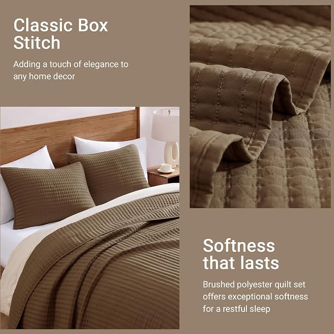 King Size Quilt-Lightweight Coffee Bedspreads King Quilt Bedding Set | Soft Coverlet with 2 Pillow Shams for All Seasons, Suitable for Bed, Couch, 3 Pieces, 106"x94"