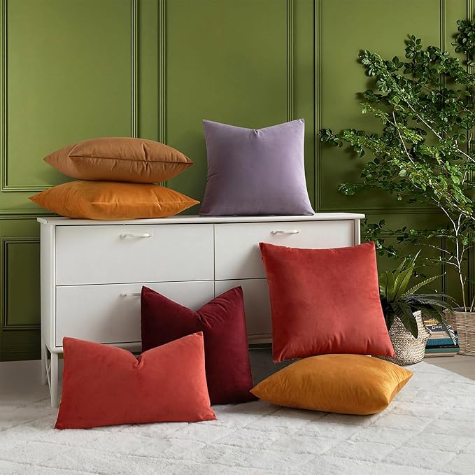 JUSPURBET Decorative Velvet Throw Pillow Covers 18x18 Set of 2,Dark Red