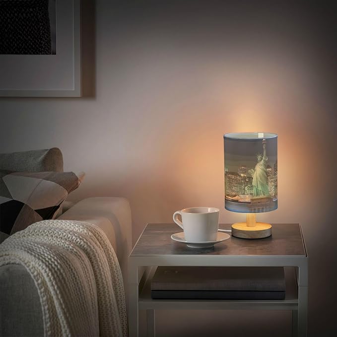 ALAZA Manhattan Statue Of Liberty New York City Decor Bedside Table Lamp with USB Port for Bedroom Nightstand Office Desk LED Bulb Included