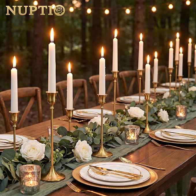 NUPTIO Gold Candlestick Holders Bulk: Solid Aluminum - Set of 30 | Brass Candle Stick Holder - Taper Candles Stand for Thanksgiving Christmas Wedding Birthday Party Mantel Table Centerpiece
