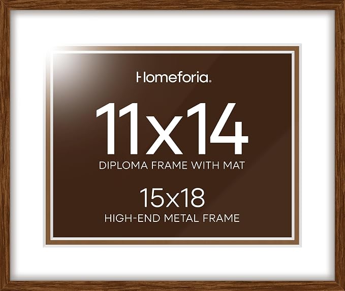Homeforia 15x18 Brown Oak Diploma Frame, High-End Wood, 11x14 Mat, Glass
