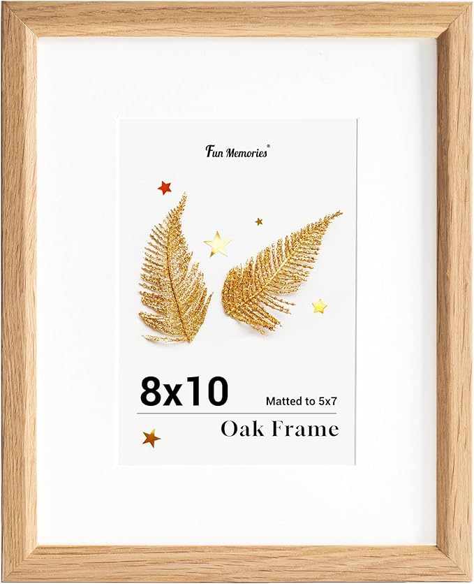 Fun Memories 8x10 Oak Picture Frame for Wall, 8x10 Frame with Matted to 5x7, Solid Wood Picture Frames for Wall Art Photo and Prints (Beige, 1 Pack)