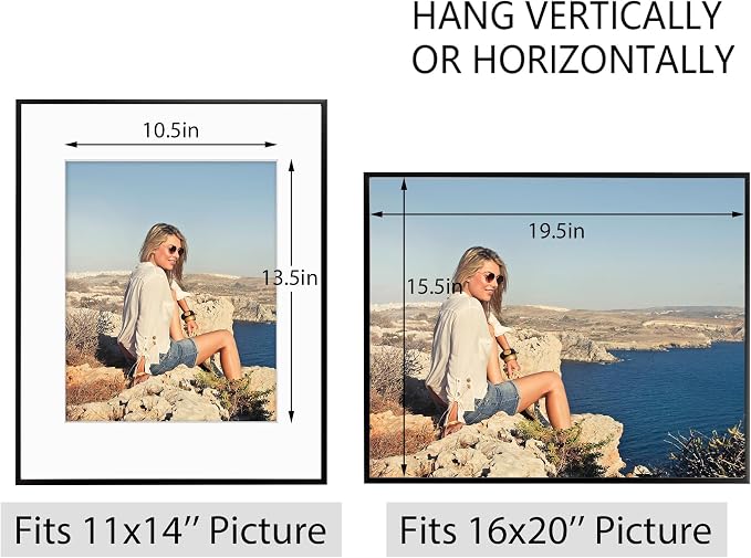 Frametory 12 Pack 16x20 Aluminum Frame with Mat for 11x14 Photo, Black
