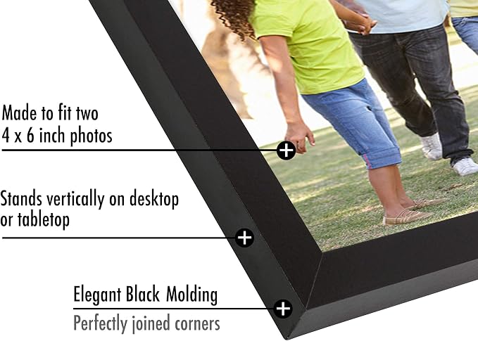 Americanflat Hinged 4x6 Picture Frame with Shatter-Resistant Glass - Double Picture Frames with Engineered Wood - Signature Collection - Photo Frame for Tabletop Display - Black