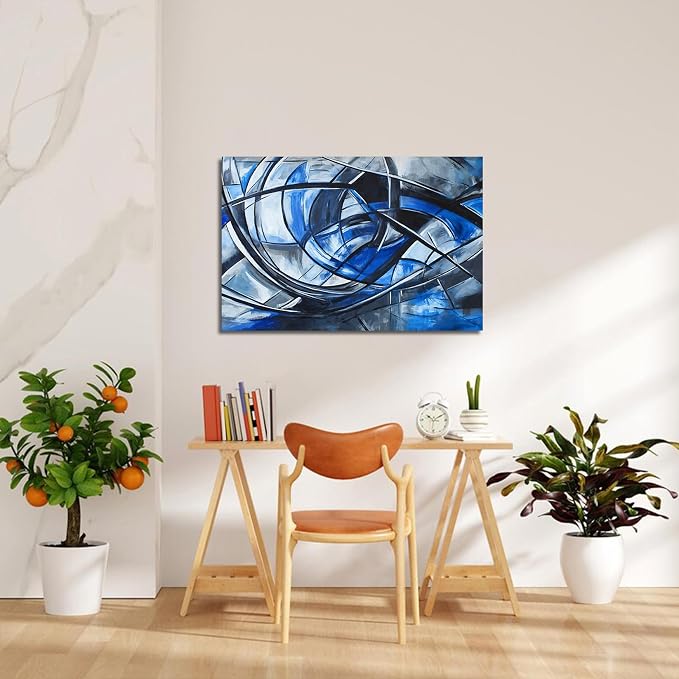 Abstract Wall Art Decor Modern Wall Art Pictures for Living Room Abstract Canvas Art Wall Decor Blue Wall Art Prints Black and White Wall Art Decor Artwork for Walls Home Office Decorations 32" X 48"