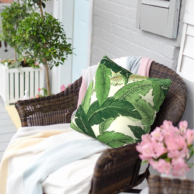Outdoor Throw Pillow Covers 18”x18”, Decorative Pillow Covers for Patio Furniture, Modern Cushion Cases for Garden Couch Home Sofa Bed Office Chair, Pack of 2, Swaying Palms Green