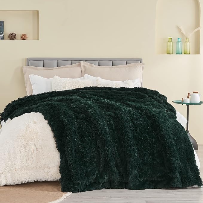 GONAAP Fuzzy Faux Fur Throw Blanket for Couch, Forest Green, 50"x60" | Warm Cozy Plush Shaggy Decorative Reversible Thick Non-Heated Fleece Blanket for Sofa Bed, Gift for Women Men, All Season Use