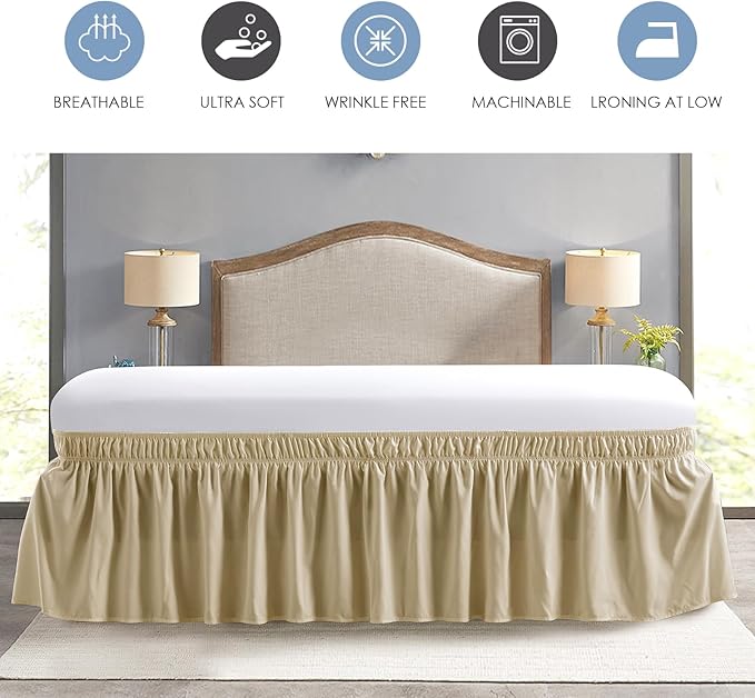 FreshCulture Queen Bed Skirt, Elastic Wrap Around Bed Skirt Queen Size, Bed Skirts for Adjustable Bed, Easy Fit with 22 Inch Drop Length, Hotel Quality Dust Ruffle for Queen Bed (Beige)