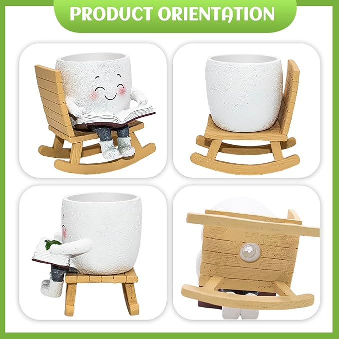 Smily Face Rocking Chair Read Book Planter Pots for Indoor Outdoor
