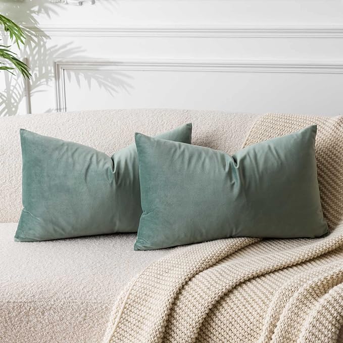 JUSPURBET 14x24 Velvet Decorative Throw Pillow Covers Set of 2,Sage