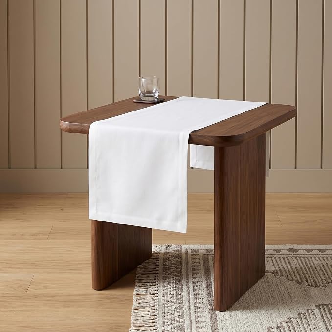 Solino Home 100% Linen Dining Table Runner White Woven, Fete 14 x 36 in | styles dining tables for meals and celebrations, European flax fibres, easy to care for, White, soft, OEKO-TEX Certified