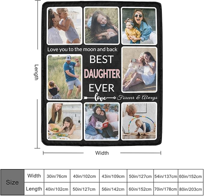 Gifts for Daughter Customized Blanket with Photo, Custom Blanket to My Daughter with Picture, Make a Personalized Memories Souvenir for Best Daughter Ever, 8 Collage Made in USA