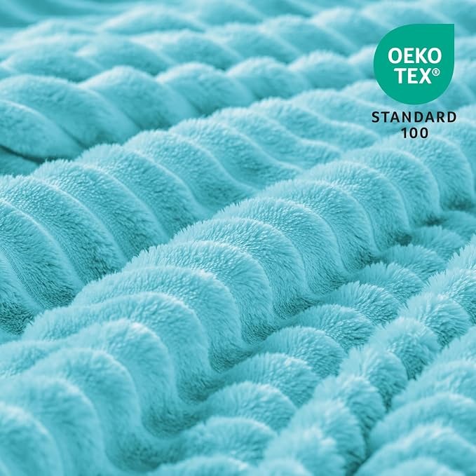 BEDELITE Ribbed Jacquard Light Blue Fleece Twin Blanket for Bed, 60x80 Inch | Soft Warm Decorative Fluffy Blanket, Cozy Plush Lightweight Fuzzy Throw Blanket for Couch Sofa Room Decor, Gift for Women