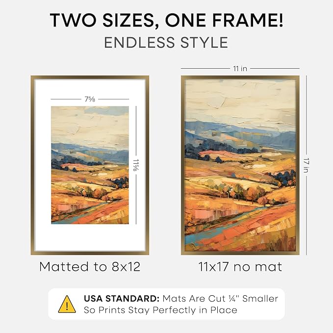 Homeforia 11x17 Bronze Picture Frame, High-End Metal, 8x12 Mat, Glass
