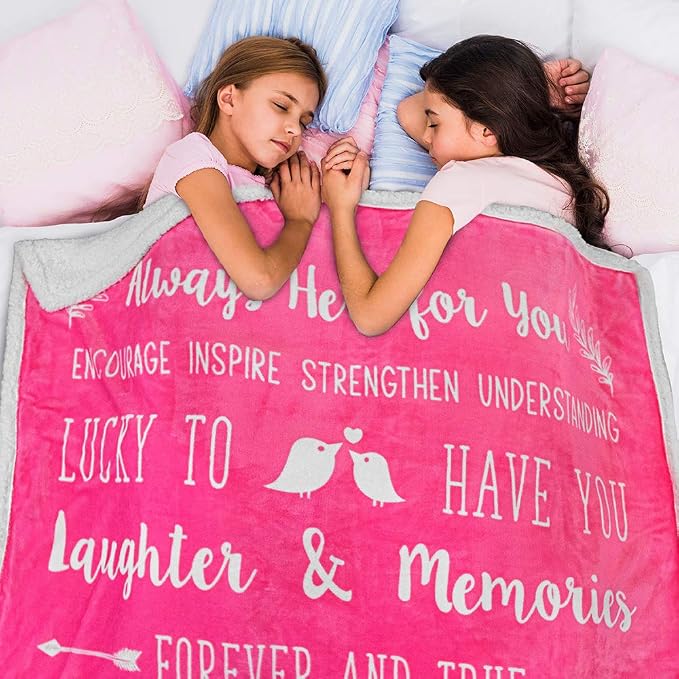 PAVILIA Best Friend Blanket - Friendship Gifts for Women, Soul Sister & Long Distance Bestie Gift, Soft Cozy Sherpa Throw with Sentimental Quotes, BFF Birthday Gift Idea, Pink