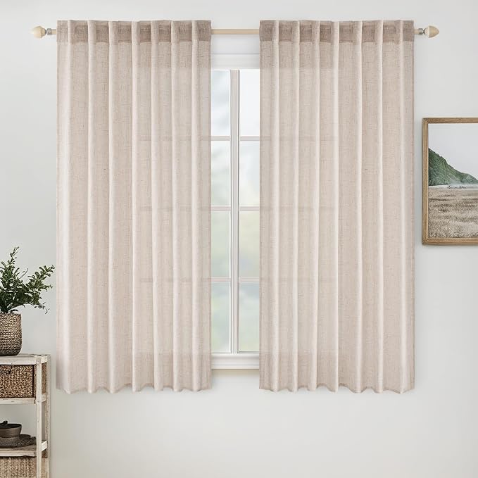 MIULEE Natural White Linen Curtains 34x48 Inch Neutral Cream Ivory 2 Panels | Curtains for Bedroom Living Room, Soft Thick Linen Textured Window Drapes, Semi Sheer Light Filtering, Rod Pocket Back Tab