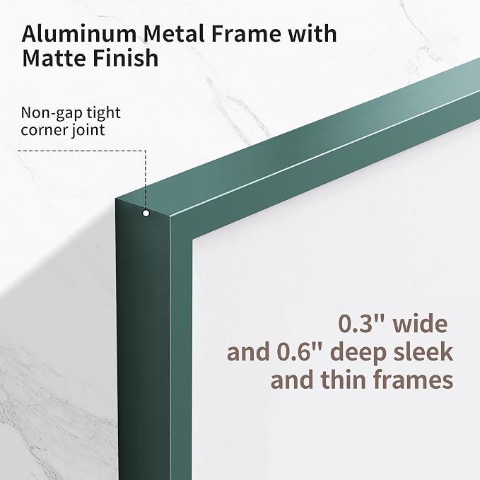 Fun Memories 8x10 Inch Metal Picture Frame - Aluminum Photo Frames - 5x7 Mat - Ideal for Wall or Tabletop Display - Wall Hook Hanging Hardware Included - Green - Set of 1