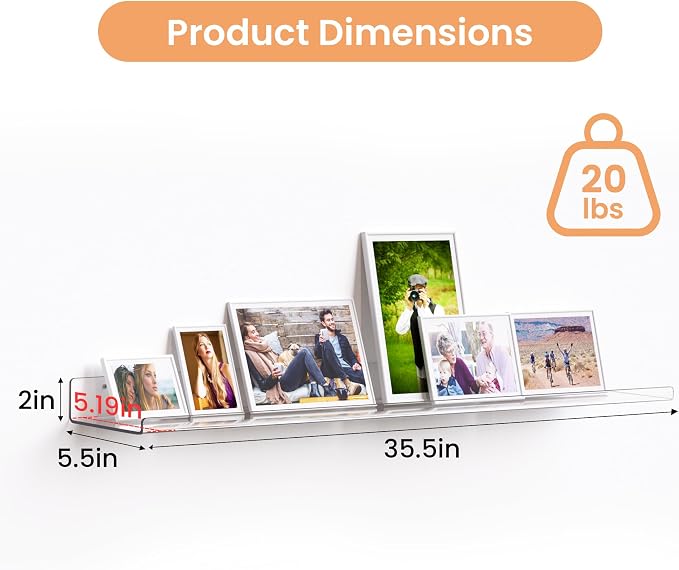 upsimples 35.5" Acrylic Shelves for Wall Storage and Organizer, 2 Pcs