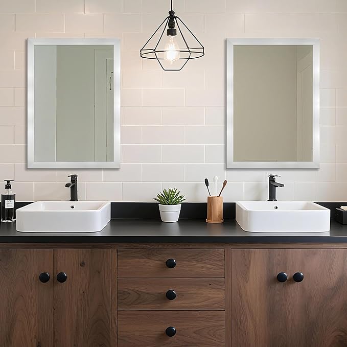 Bathroom Mirror for Over Sink 36x24 Inch Rectangular Wall Mirror, Nickel | Framed Wall Mounted Mirror, Hangs Horizontally or Vertically for Vanity, Entryway, Restroom