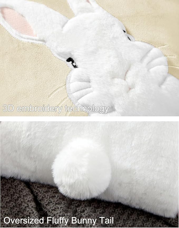 Pack of 2 Spring Easter Pillow Covers 18x18 Inch,3D Embroidered Bunny Rabbit Pillowcase Throw Covers Velvet Easter Decorative Cushion Cover (Beige-2PCS)