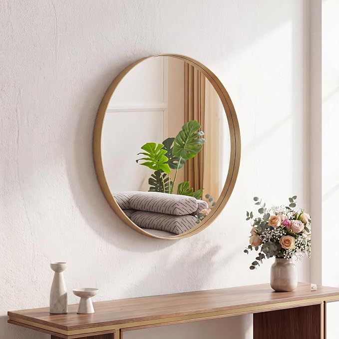 NEWBULIG 20-Inch Round Wall Mirror, Bathroom Wall Circle Mirror | Metal Frame, Bathroom Decor for Entryway, Living Room, Vanity, Gold