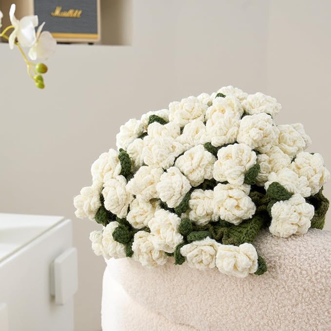 Longhui bedding Hand Crochet Lily Bouquet Throw Blanket - 60 Inch Lightweight Floral Afghan, Elegant & Meaningful Gift for Her, Wife, or Mom, Perfect for Mother‘s Day, Wedding & Valentine’s Day