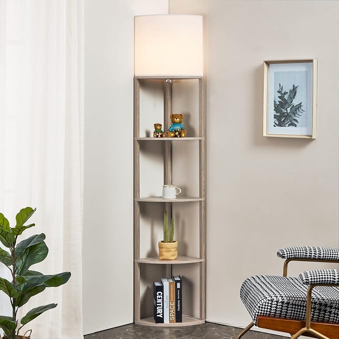 ATAMIN Corner Floor Lamp with Shelves – Tall Corner Lamp with Pull Chain Switch – Modern Floor Lamp for Living Room, Bedroom, or Office Alvis Edge