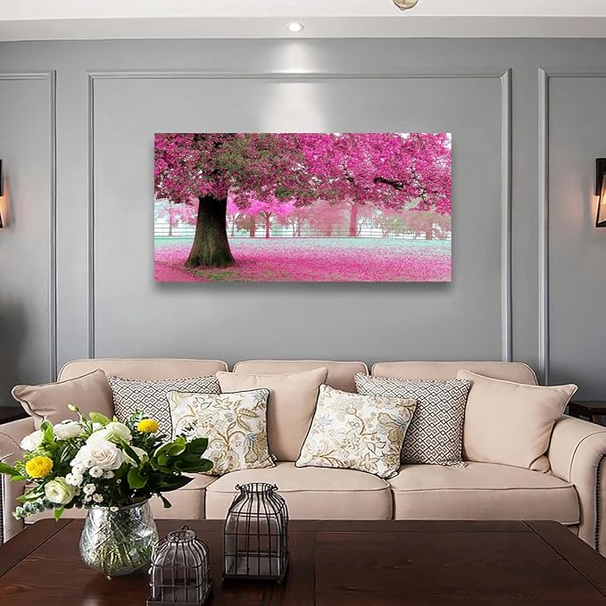 Tree of Life Wall Art Canvas Prints Natural Landscape Pictures Home Decor Pink and Green Paintings for Living Room Bathroom Bedroom Kitchen Decorations 20x40 Wooden Framed Artwork Easy Hanging