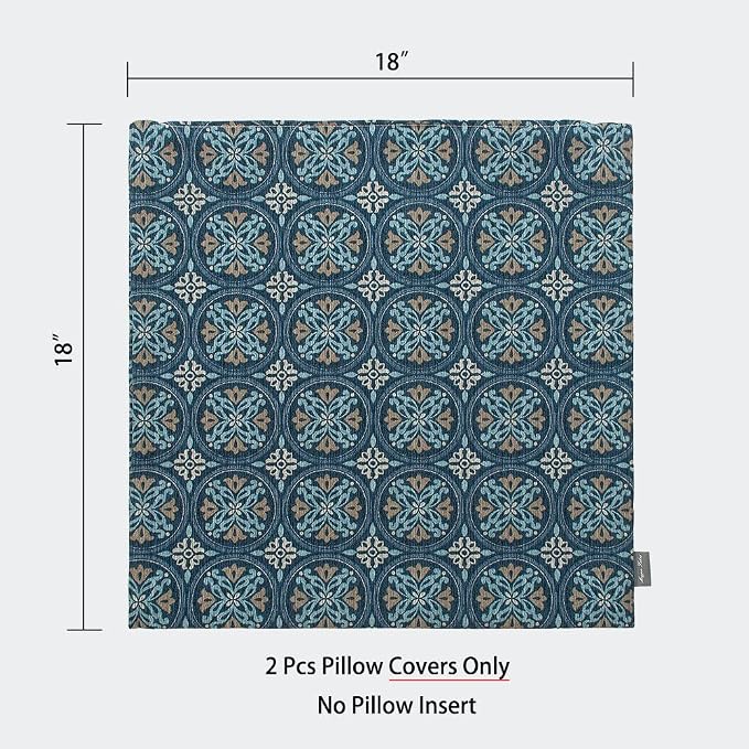 Magpie Fabrics Pack of 2 Indoor Outdoor Waterproof Throw Pillow Covers 18 x 18 Inch, Decorative Pillowcase Shell Cushion Sham for Garden Patio Tent Balcony Couch Sofa(Morgan Medal Print)