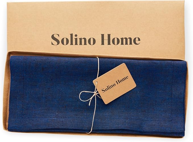 Solino Home 100% Pure Linen Table Runner Royal Blue, Athena 14 x 144 in | dresses up dining tables for everyday meals, European flax fibres, a thoughtful housewarming gift, soft, OEKO-TEX Certified