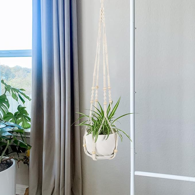 43 Inch Macrame Plant Hanger Indoor, Large Size No Tasselss Crochet Cotton Rope Hanging Planter Basket, Decorative Flower Pot Holder for Boho Home Decor (with 2 Hooks)