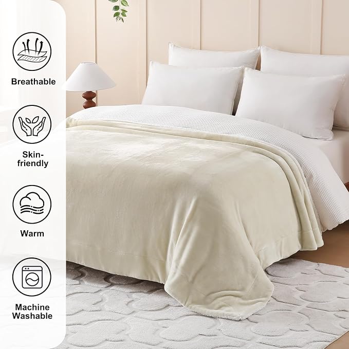 SOCHOW Sherpa Fleece Throw Blanket, Linen, 50x60 inches | Double-Sided Super Soft Luxurious Plush Blanket Throw Size