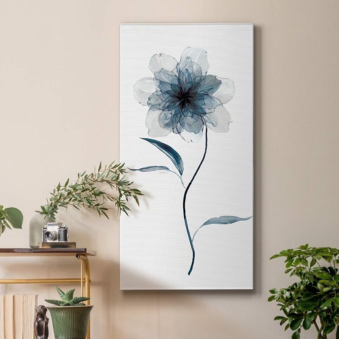 Renditions Gallery Canvas Floral Wall Art Paintings & Prints Delicate Indigo Flower Modern Nature Wall Hanging Canvas Artwork Decorations for Bedroom Office Kitchen - 20"x40" LT43