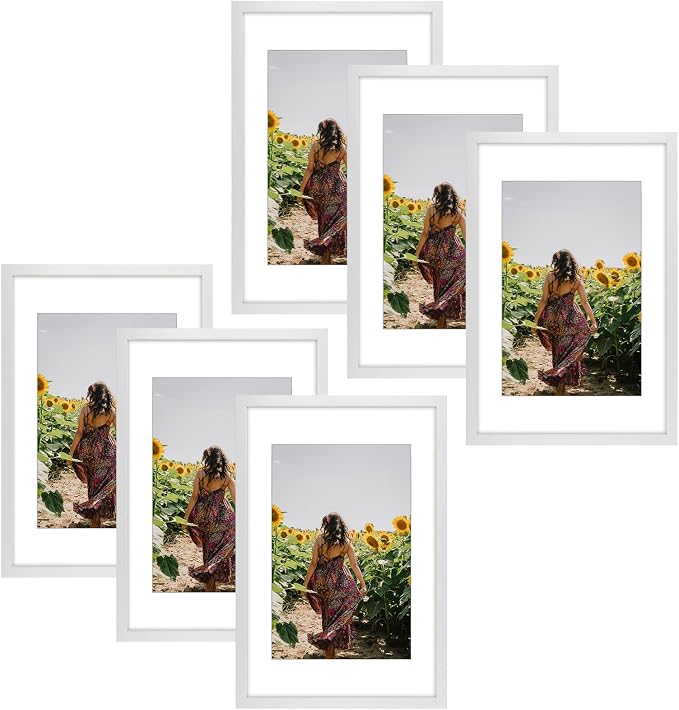 Frametory 6 Pack 16x24 White Picture Frame with Real Glass Mat for 12x18
