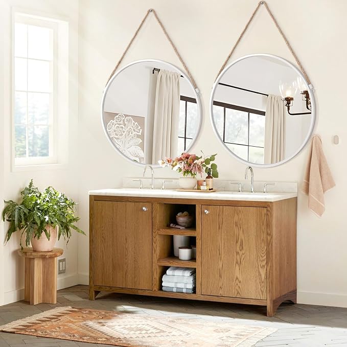 Wall Regular Round Mirror, Hanging Circle Framed Mirror Decorative for Bedroom Livingroom and Entryway, Decor 28 Inch Mirrors