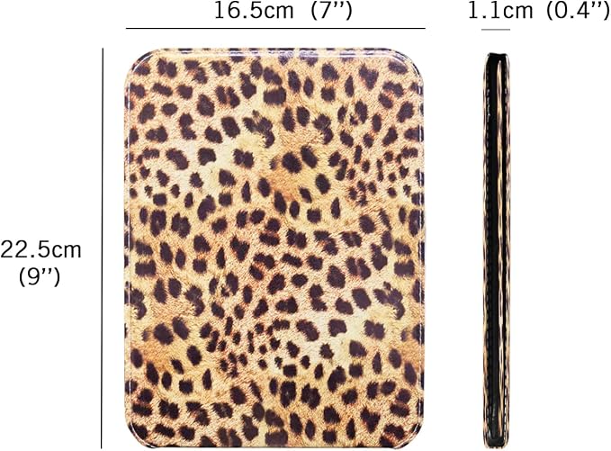 Foldable Travel Makeup Mirror, Portable PU Leather Standing Desk Mirror Rounded Corner, Large Folding Desktop Vanity Mirror with Adjustable Stand for Vanity Table, Office, Camping Leopard Print