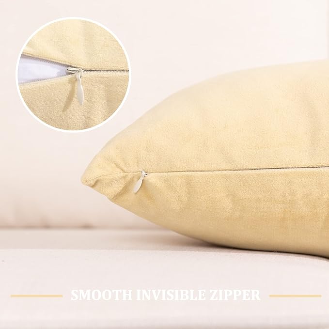 Stellhome Soft Velvet Throw Pillow Covers Square Decorative Cushion Covers for Bed Couch Sofa Bench, 16 x 16 inch (40 x 40 cm), Light Gold, Pack of 2