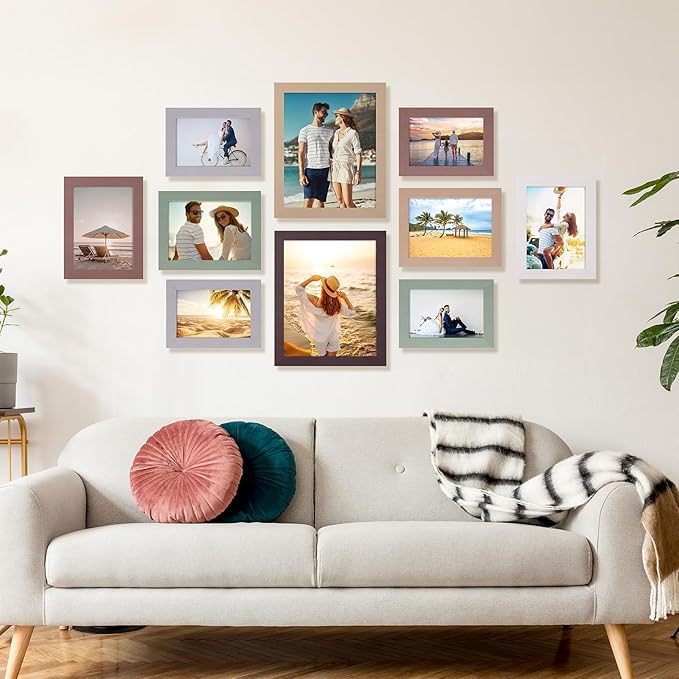 Funtopia Picture Frames, 10 Pack Picture Frames Collage Wall Decor | Gallery Wall Frame Set for Wall or Tabletop Display, Multi-size with 8x10, 5x7, 4x6 Family Photo Frames