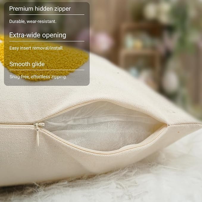 GEEORY 18x18 Inch Canvas Easter Embroidered Pastel Bunny Peeps Pillow Cover, Farmhouse Easter Decor Cushion Case for Living Room, Sofa & Bed