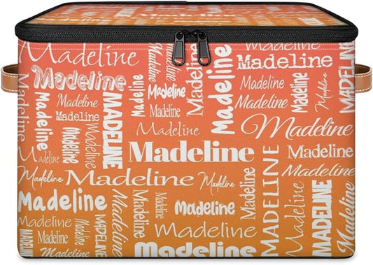 Custom Storage Basket with Name, Personalized Keepsake Box, Orange