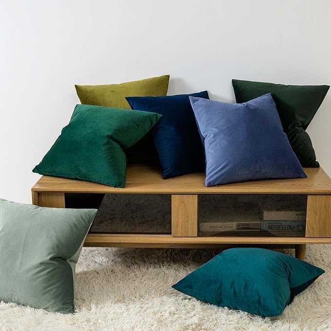 JUSPURBET 22x22 Decorative Velvet Throw Pillow Covers Set of 2,Dark Green