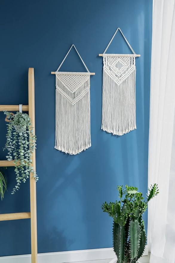 Dahey 2Pcs Macrame Wall Hanging Boho Tapestry Wall Art Bedroom Decor,Medium