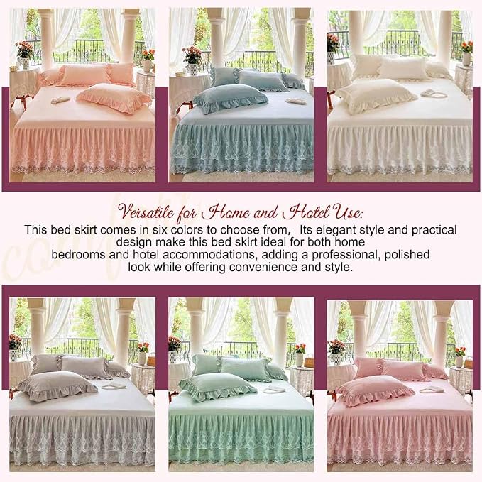 Lace Bed Skirt & Bedsheet Queen Size - 17 in. Drop, Easy Fit Ruffled Bedskirt Wrap Around Bedcover, Anti Wrinkle & Fade