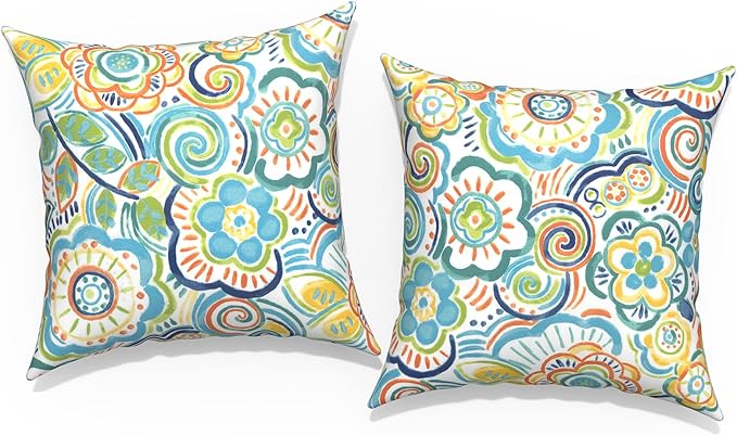 Outdoor Throw Pillow Covers 18”x18”, Decorative Pillow Covers for Patio Furniture, Modern Cushion Cases for Garden Couch Home Sofa Bed Office Chair, Pack of 2, Flower Blue