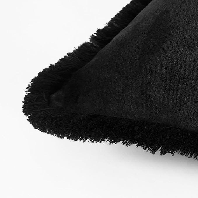 JUSPURBET Black Velvet Throw Pillow Covers 16x16 Inch Set of 2 with Soft Tassel Fringe Luxury Boho Pillowcase for Sofa Couch Bed Home Decor Machine Washable